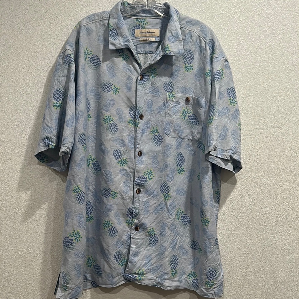 Tommy Bahama Blue Original Fit Short Sleeve Button 100% Silk SZ XXL